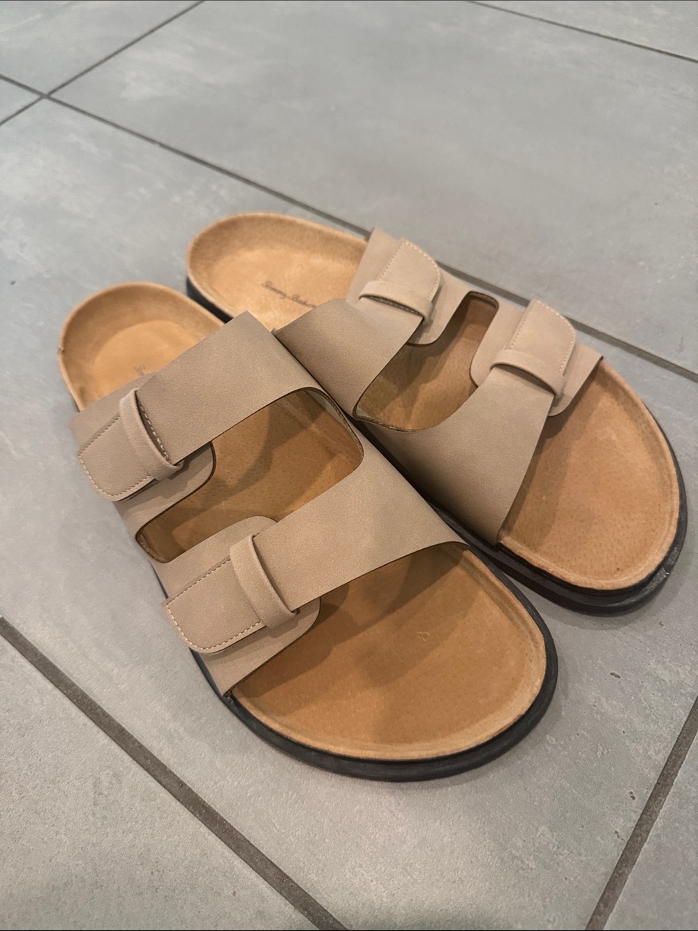 Tommy Bahama Men's Tan Dual-Strap Slide Sandals